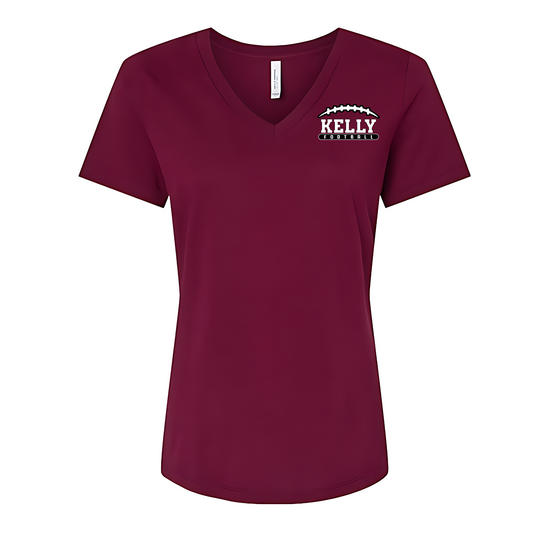 Simple, soft, and full of team pride—this relaxed-fit V-neck tee is a staple for every Kelly Football fan. Available in classic maroon or natural, it features lightweight jersey fabric for all-day comfort and a flattering silhouette. The Kelly Football logo over the left chest adds a subtle but bold team touch. Perfect for game day or everyday wear! Shop at Gorgeousware.com