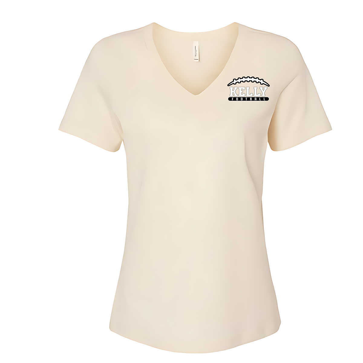 Simple, soft, and full of team pride—this relaxed-fit V-neck tee is a staple for every Kelly Football fan. Available in classic maroon or natural, it features lightweight jersey fabric for all-day comfort and a flattering silhouette. The Kelly Football logo over the left chest adds a subtle but bold team touch. Perfect for game day or everyday wear! Shop at Gorgeousware.com