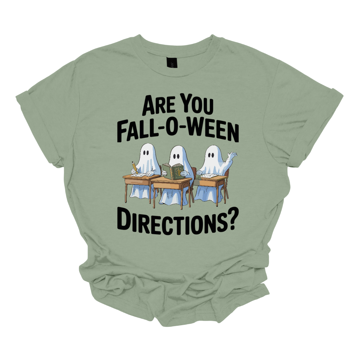 Bring some spooky fun into the classroom (or your everyday fall style) with this adorable Halloween graphic tee! 🎃👻 The design features three cute ghosts sitting at student desks — one writing with a pencil, one reading a book, and one raising their hand — paired with the playful phrase “Are you Fall-O-Ween Directions?” Shop at Gorgeousware.com