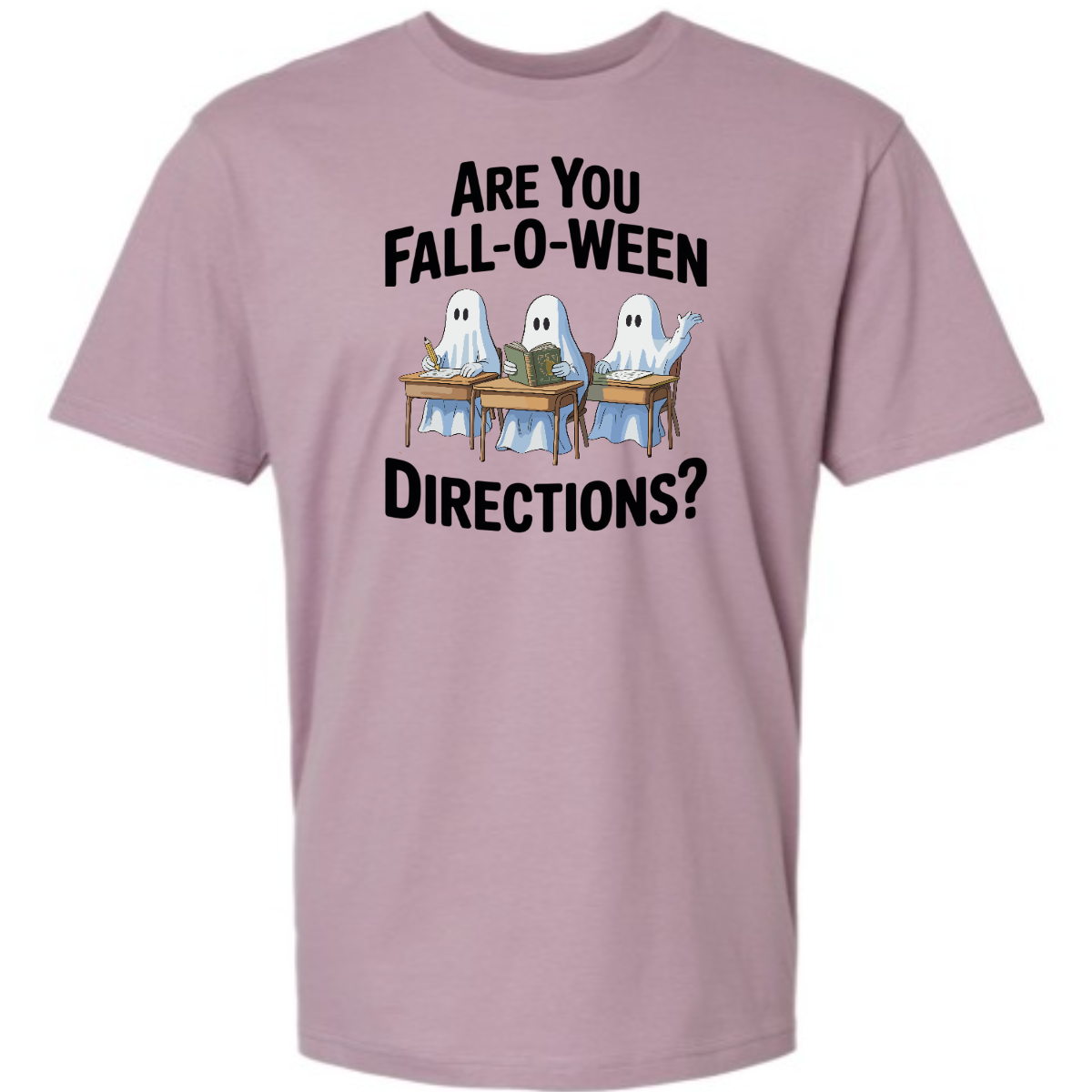 Bring some spooky fun into the classroom (or your everyday fall style) with this adorable Halloween graphic tee! 🎃👻 The design features three cute ghosts sitting at student desks — one writing with a pencil, one reading a book, and one raising their hand — paired with the playful phrase “Are you Fall-O-Ween Directions?” Shop at Gorgeousware.com