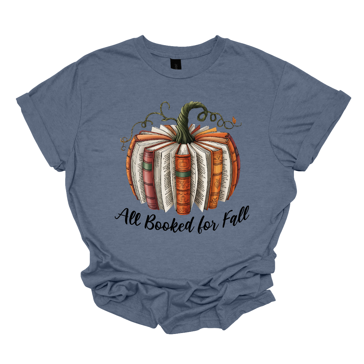 Cozy up this fall with our Booked for Fall tee — the perfect blend of autumn charm and bookworm style! This unique design features a pumpkin made entirely from stacked books, alternating forward and backward to create a whimsical literary pumpkin. At the bottom it says "All Booked for Fall". Shop at Gorgeousware.com