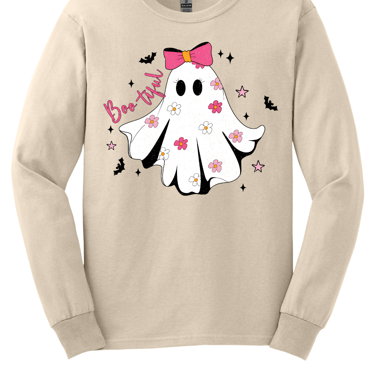 Get ready to spook in style with our "Boo-tiful" t-shirt! This enchanting design features an adorable white ghost adorned with a vibrant hot pink bow, surrounded by an array of big, blooming pink flowers that add a delightful pop of color. As if that wasn't charming enough, playful bats and twinkling stars dance around the ghost, creating a whimsical atmosphere perfect for Halloween or any day you want to embrace your fun, festive side. Shop at Gorgeousware.com