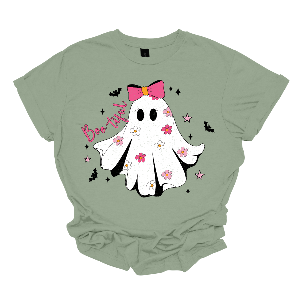 Get ready to spook in style with our "Boo-tiful" t-shirt! This enchanting design features an adorable white ghost adorned with a vibrant hot pink bow, surrounded by an array of big, blooming pink flowers that add a delightful pop of color. As if that wasn't charming enough, playful bats and twinkling stars dance around the ghost, creating a whimsical atmosphere perfect for Halloween or any day you want to embrace your fun, festive side. Shop at Gorgeousware.com