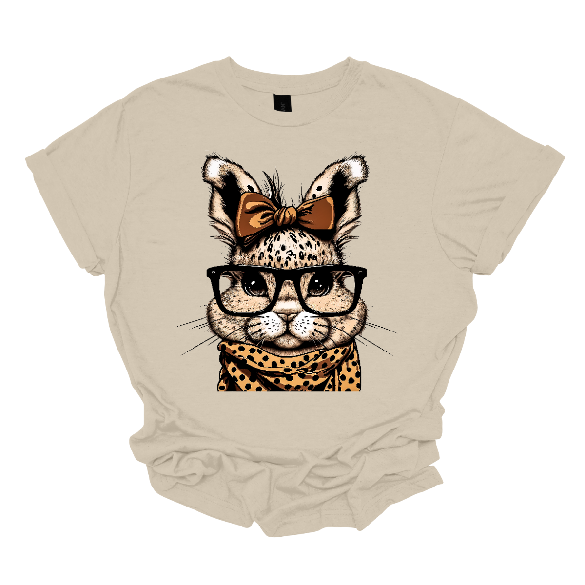 Unleash your wild side this Easter with our charming bunny T-shirt adorned with a cheetah print scarf! This delightful shirt combines the cuteness of a bunny with the fierce elegance of a cheetah, creating a unique and eye-catching design.  Shop now at Gorgeousware.com