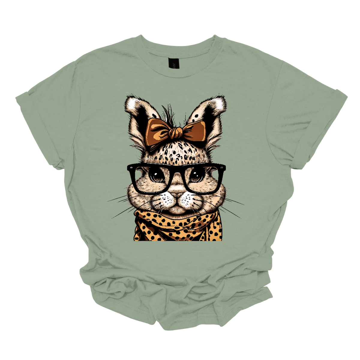 Unleash your wild side this Easter with our charming bunny T-shirt adorned with a cheetah print scarf! This delightful shirt combines the cuteness of a bunny with the fierce elegance of a cheetah, creating a unique and eye-catching design.  Shop now at Gorgeousware.com