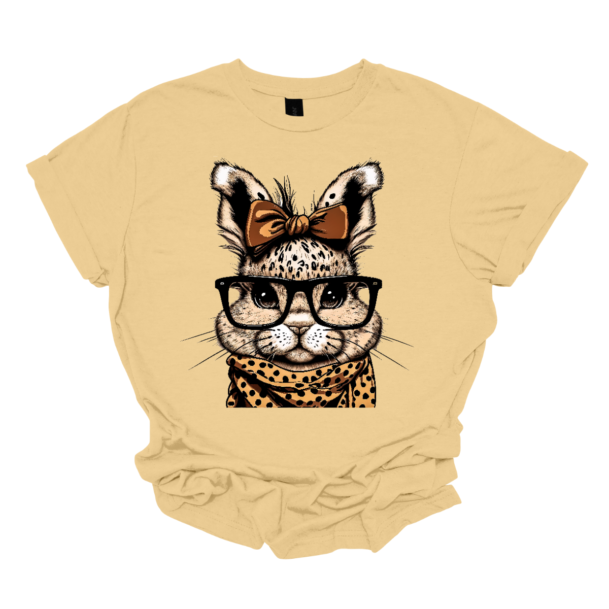 Unleash your wild side this Easter with our charming bunny T-shirt adorned with a cheetah print scarf! This delightful shirt combines the cuteness of a bunny with the fierce elegance of a cheetah, creating a unique and eye-catching design.  Shop now at Gorgeousware.com