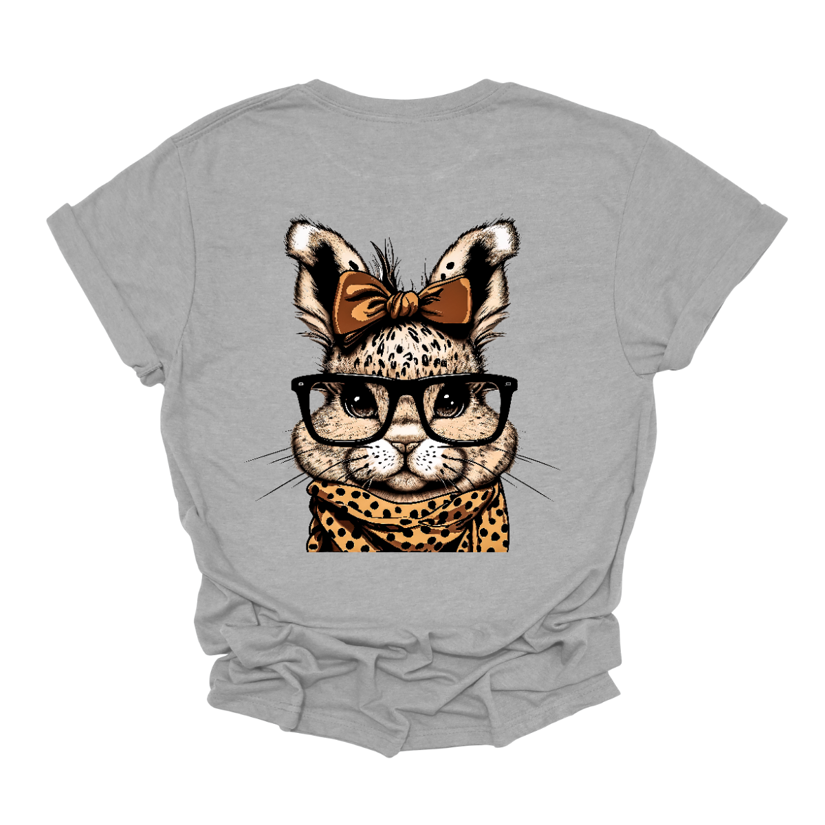 Unleash your wild side this Easter with our charming bunny T-shirt adorned with a cheetah print scarf! This delightful shirt combines the cuteness of a bunny with the fierce elegance of a cheetah, creating a unique and eye-catching design.  Shop now at Gorgeousware.com