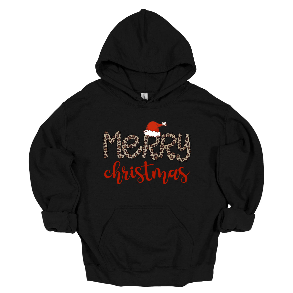 Cheetah print "Merry Christmas" with Santa Hat - Adult