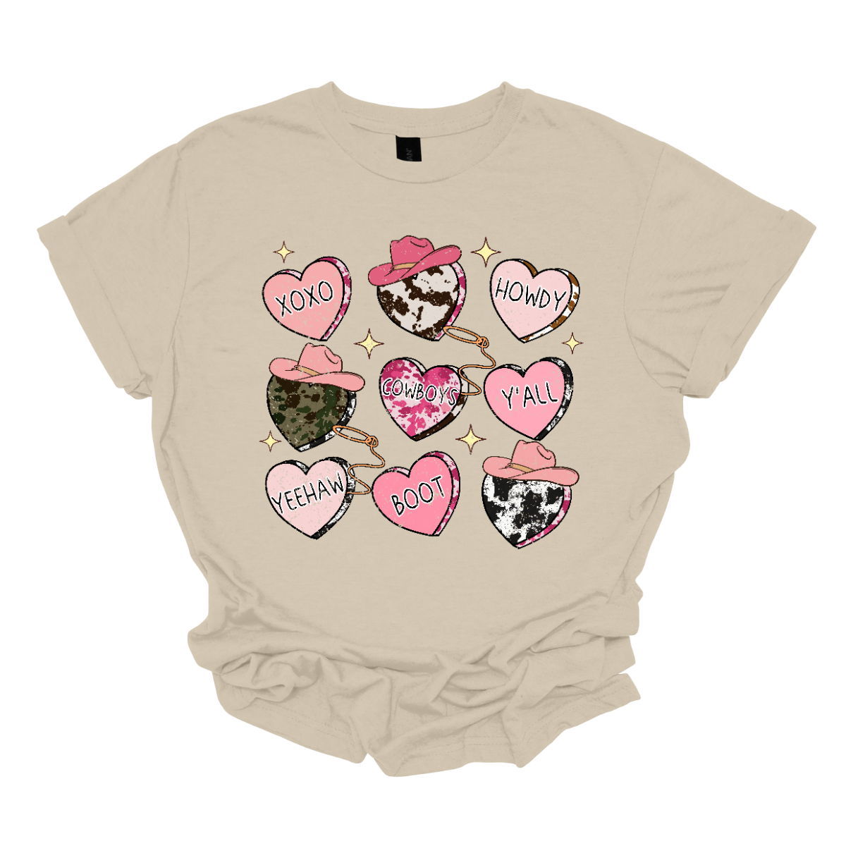 Introducing our "Country Conversation" Valentine's T-shirt – a delightful blend of rustic charm and heartfelt expressions. This shirt features a unique design adorned with hearts that incorporate lassos and cowgirl hats, creating a warm and Western-inspired atmosphere perfect for celebrating love in true country style. The hearts on the shirt are creatively crafted with lassos encircling them, symbolizing the timeless act of roping in affection. Shop at Gorgeousware.com