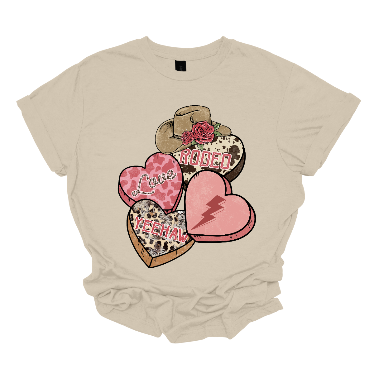 Wear your heart on your sleeve with our "Heartfelt Rodeo Expressions" T-shirt – a charming and energetic garment that beautifully combines the sweetness of conversation hearts with the rugged excitement of the rodeo. Perfect for those who want to express their love for the Western lifestyle with a playful and stylish twist. Shop at Gorgeousware.com