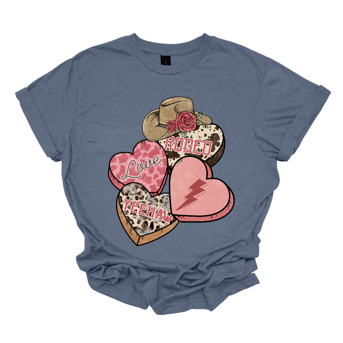 Wear your heart on your sleeve with our "Heartfelt Rodeo Expressions" T-shirt – a charming and energetic garment that beautifully combines the sweetness of conversation hearts with the rugged excitement of the rodeo. Perfect for those who want to express their love for the Western lifestyle with a playful and stylish twist. Shop at Gorgeousware.com