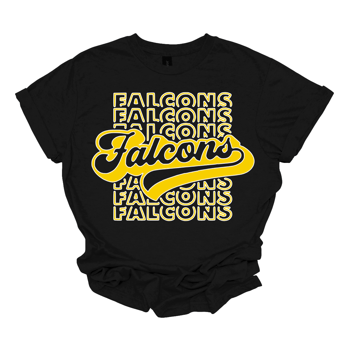 Show off your fierce spirit with this bold Falcons tee! The design features a stacked, repeating pattern of the word "Falcons" in a dynamic, eye-catching arrangement. Right at the center, the word "Falcons" stands out in a retro-inspired font, giving the shirt a vintage, yet modern vibe. Perfect for sports fans or anyone who loves a stylish, graphic look, this tee is the ultimate mix of nostalgia and energy.  Shop at Gorgeousware.com