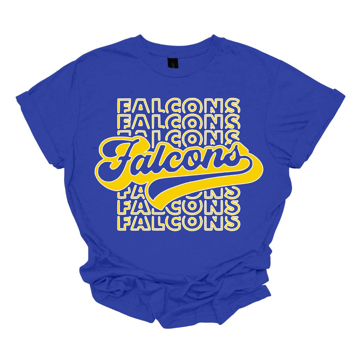 Show off your fierce spirit with this bold Falcons tee! The design features a stacked, repeating pattern of the word "Falcons" in a dynamic, eye-catching arrangement. Right at the center, the word "Falcons" stands out in a retro-inspired font, giving the shirt a vintage, yet modern vibe. Perfect for sports fans or anyone who loves a stylish, graphic look, this tee is the ultimate mix of nostalgia and energy.  Shop at Gorgeousware.com