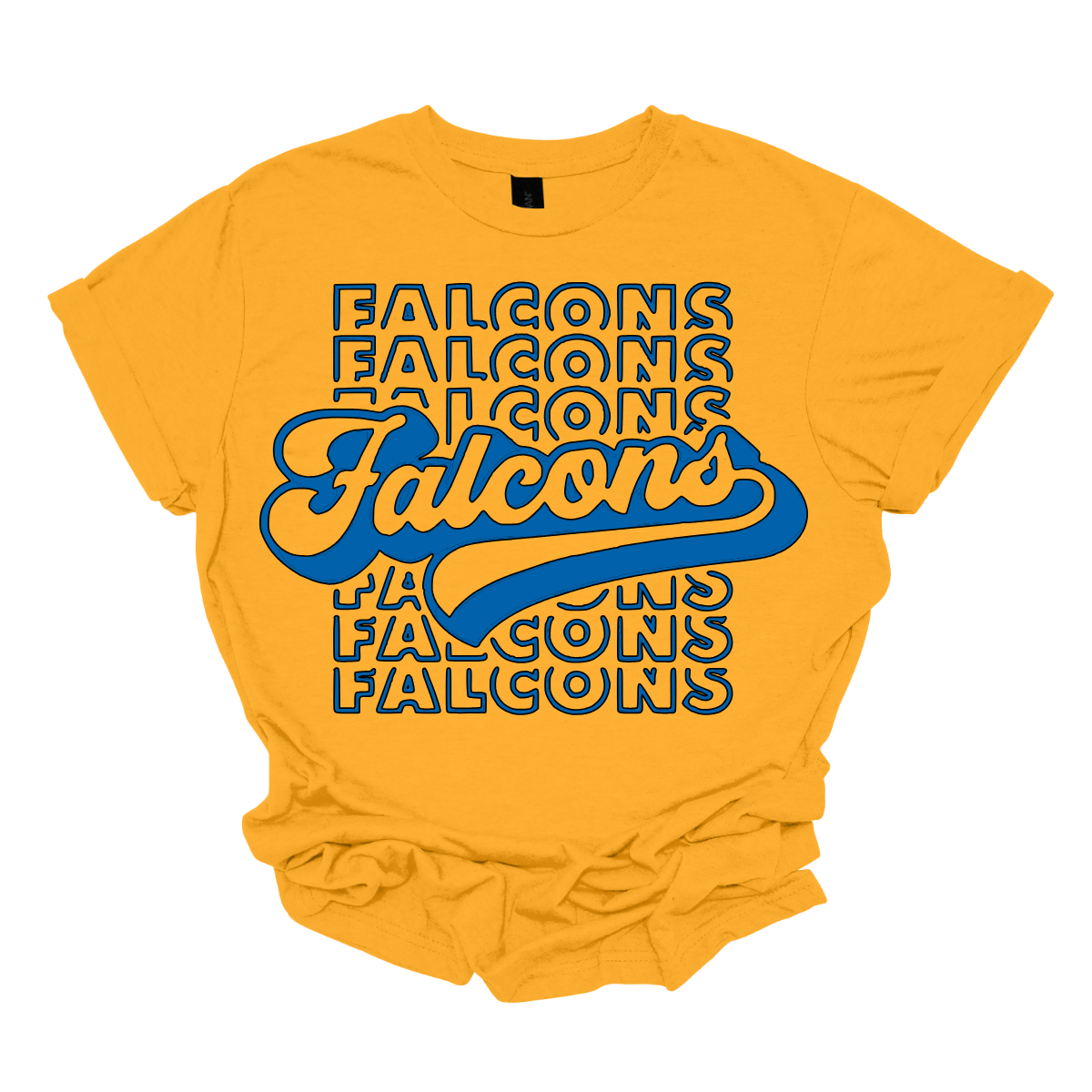 Show off your fierce spirit with this bold Falcons tee! The design features a stacked, repeating pattern of the word "Falcons" in a dynamic, eye-catching arrangement. Right at the center, the word "Falcons" stands out in a retro-inspired font, giving the shirt a vintage, yet modern vibe. Perfect for sports fans or anyone who loves a stylish, graphic look, this tee is the ultimate mix of nostalgia and energy.  Shop at Gorgeousware.com