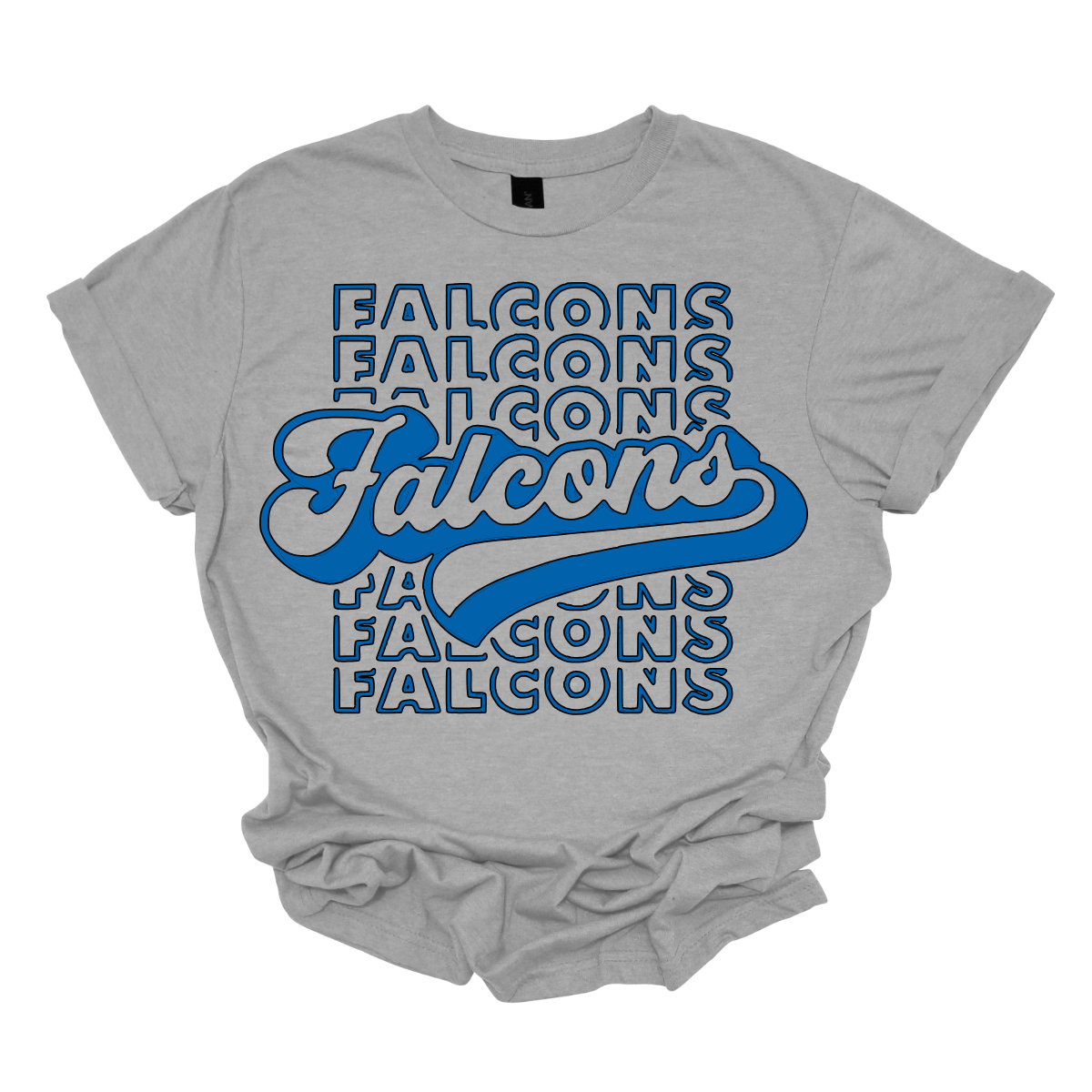 Show off your fierce spirit with this bold Falcons tee! The design features a stacked, repeating pattern of the word "Falcons" in a dynamic, eye-catching arrangement. Right at the center, the word "Falcons" stands out in a retro-inspired font, giving the shirt a vintage, yet modern vibe. Perfect for sports fans or anyone who loves a stylish, graphic look, this tee is the ultimate mix of nostalgia and energy.  Shop at Gorgeousware.com