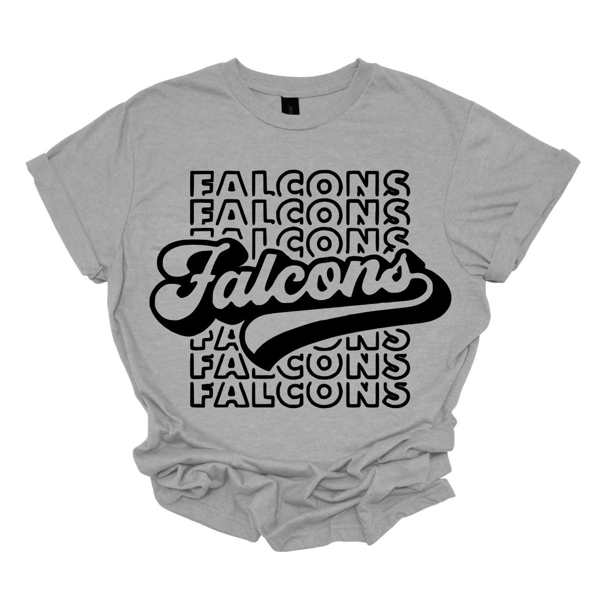 Show off your fierce spirit with this bold Falcons tee! The design features a stacked, repeating pattern of the word "Falcons" in a dynamic, eye-catching arrangement. Right at the center, the word "Falcons" stands out in a retro-inspired font, giving the shirt a vintage, yet modern vibe. Perfect for sports fans or anyone who loves a stylish, graphic look, this tee is the ultimate mix of nostalgia and energy.  Shop at Gorgeousware.com