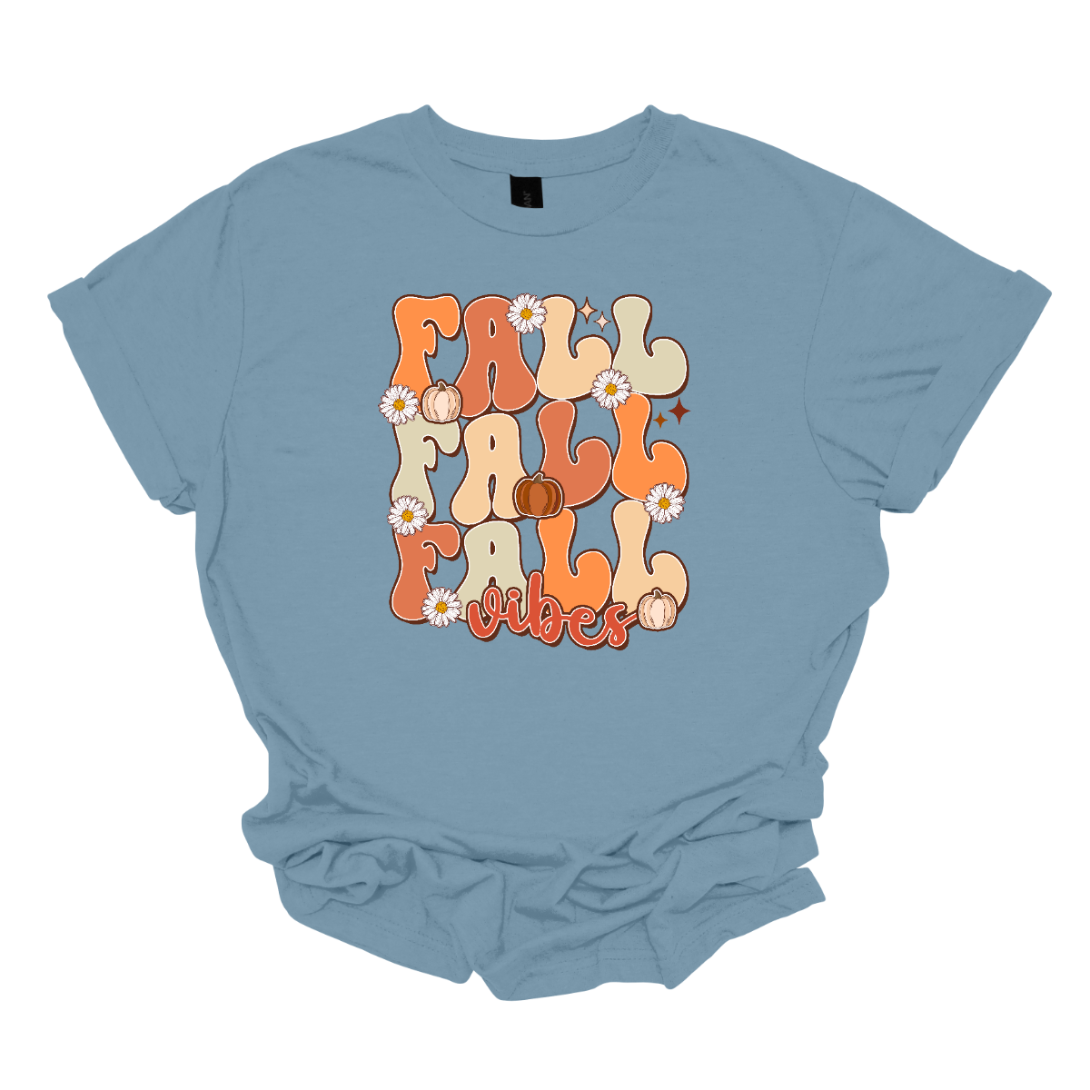 This "Fall Vibes" t-shirt perfectly captures the essence of autumn with its vibrant and playful design. The word "Fall" is prominently displayed three times vertically, mixing different shades of orange and a little sage green adding a touch of earthy freshness. The retro font used for "Fall" evokes a nostalgic, vintage feel that pairs perfectly with the season's warmth. Shop Gorgeousware.com