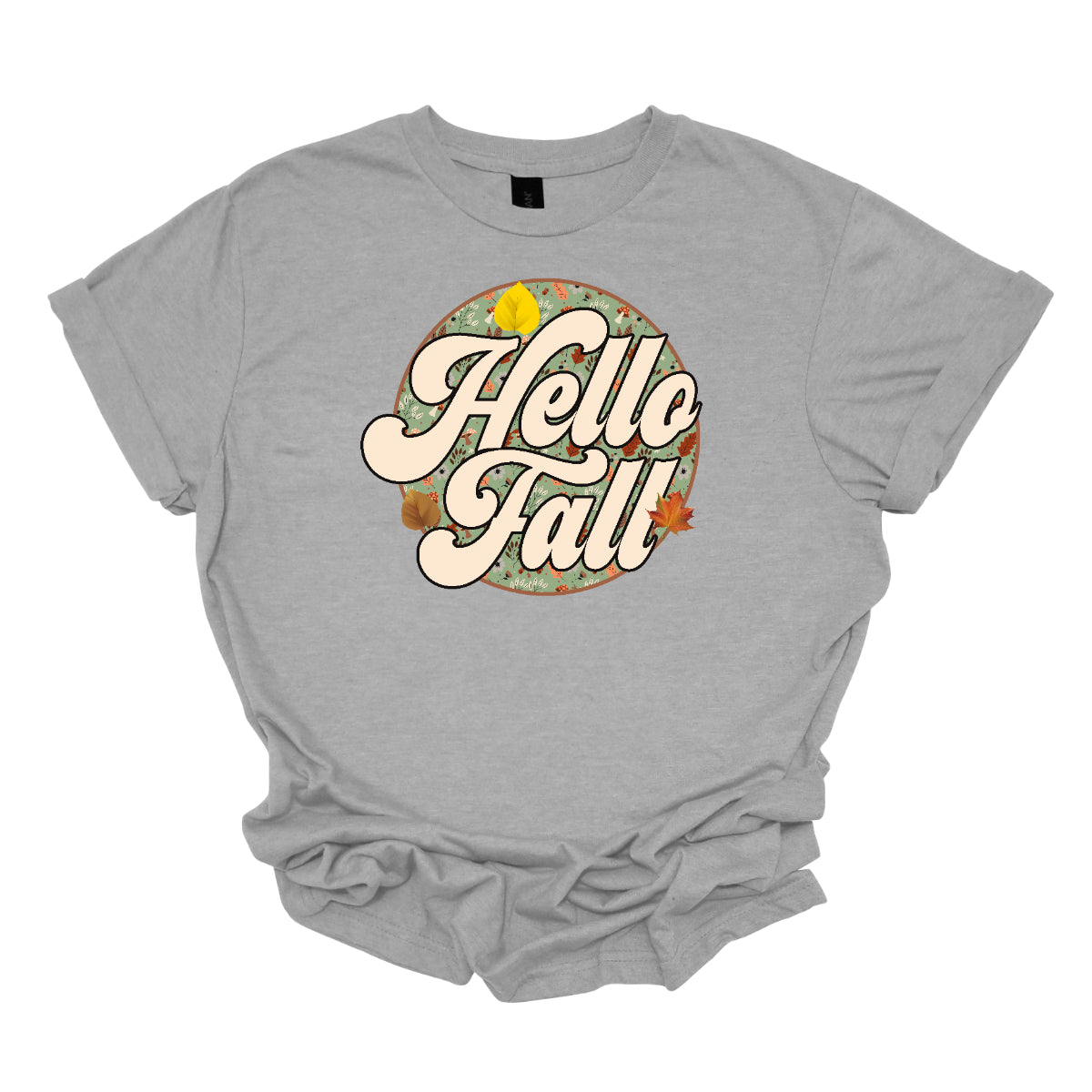 Embrace the cozy vibes of autumn with our "Hello Fall" t-shirt! This vintage-inspired design features a charming retro font that welcomes the season with warmth and style. Embrace the cozy vibes of autumn with our "Hello Fall" t-shirt! This vintage-inspired design features a charming retro font that welcomes the season with warmth and style. The phrase "Hello Fall" is nestled in the center of a circular frame, surrounded by a delightful fall-themed backdrop. Shop at Gorgeousware.com.