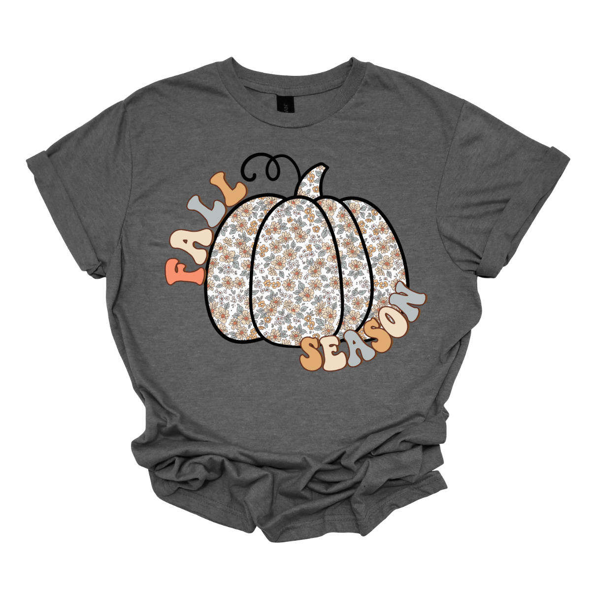 Celebrate the beauty of autumn with our "Fall Season" t-shirt! This enchanting design features the words "Fall Season" in a stylish, easy-to-read font, perfectly complemented by a unique pumpkin illustration. The pumpkin is adorned with a soft floral pattern, blending seasonal charm with a touch of whimsical elegance.  Shop at Gorgeousware.com