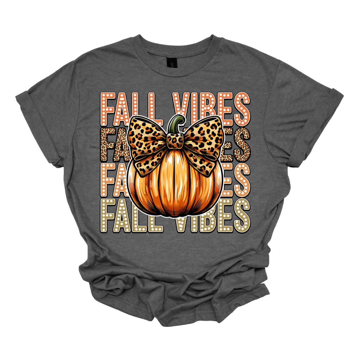 Embrace the cozy charm of autumn with our "Fall Designs" t-shirt! This playful design features the phrase "Fall Designs" stacked vertically, with vibrant fall colors bringing each letter to life in a charming white dot font. At the heart of the design, a whimsical pumpkin with a cute cheetah print bow adds a touch of playful flair. Shop at Gorgeousware.com