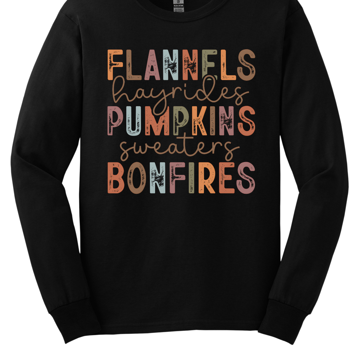 Get into the autumn spirit with our 'Fall Favorites' tee, featuring a dynamic design that celebrates all things cozy and festive! The shirt showcases the words 'Flannels,' 'Hayrides,' 'Pumpkins,' 'Sweaters,' and 'Bonfires,' each in a unique font style—from grunge print to elegant cursive. The vibrant, alternating colors add a playful touch to the design, capturing the essence of fall’s rich palette. Shop at Gorgeousware.com