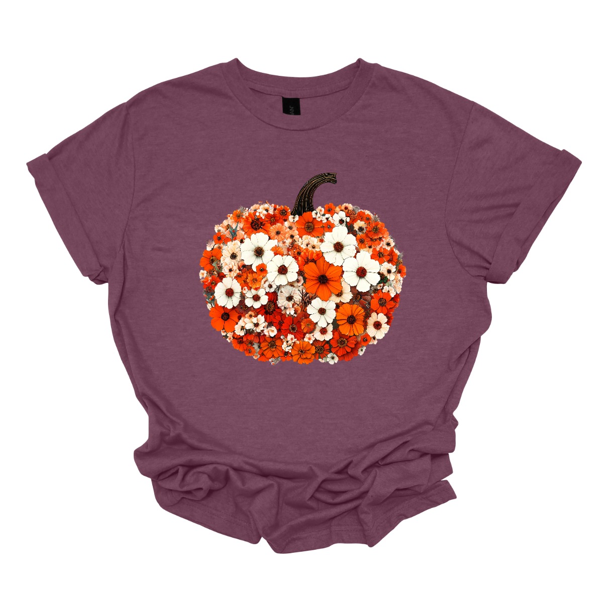 The design features a sweet little ghost bundled up in an orange sock cap with a pink pom on top. The flipped brim of the hat reads “BOO” for a playful touch. This stylish ghost also sports purple reading glasses, holds a matching purple drink cup, and carries a tiny jack-o’-lantern bucket — ready for all the fall fun! Two little bats flutter in the background to complete the whimsical Halloween scene. Shop at Gorgeousware.com