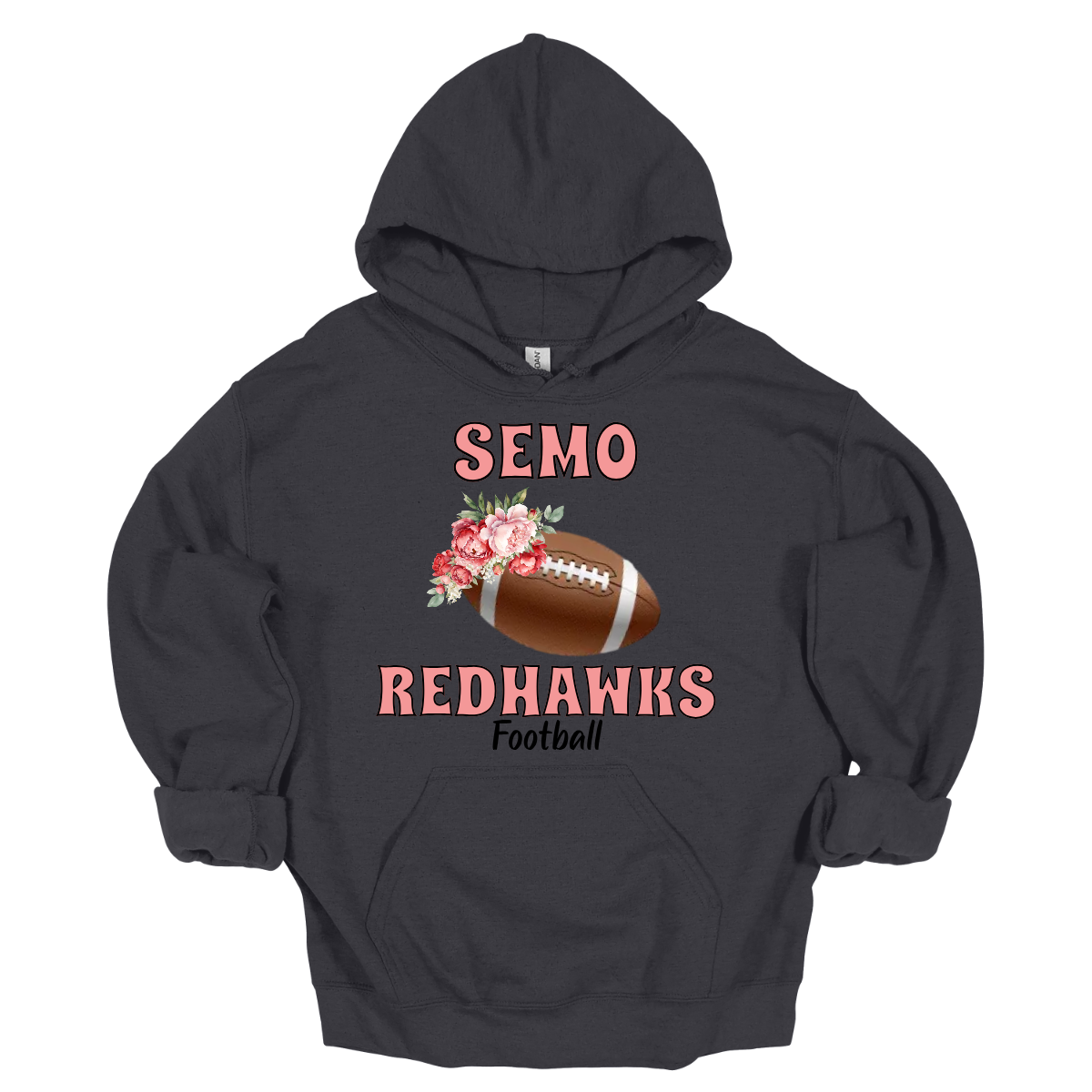 This SEMO hoodie features bold pink SEMO Redhawks lettering across the front, making your pride stand out in eye-catching fashion. A detailed football is accented with delicate flowers adds a unique, feminine twist, while the finishing touch of bold black Football lettering ties the look together. This design blends fierce Redhawk energy with a soft, stylish edge.
Shop at Gorgeousware.com today!


