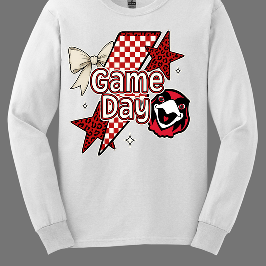 Bring the energy of the stands to your style with the Game Day Rowdy SEMO short and long sleeve shirt! This eye-catching piece features striking shooting stars that celebrates SEMO’s unstoppable momentum. At the heart of the design, the fearless Redhawk, symbolizing strength and school pride. A playful croquette bow adds a unique touch of flair, while the powerful “Game Day” lettering in crisp white overlays the design—reminding everyone you’re ready to cheer loud and proud.
Shop at Gorgeouswear.com today!
