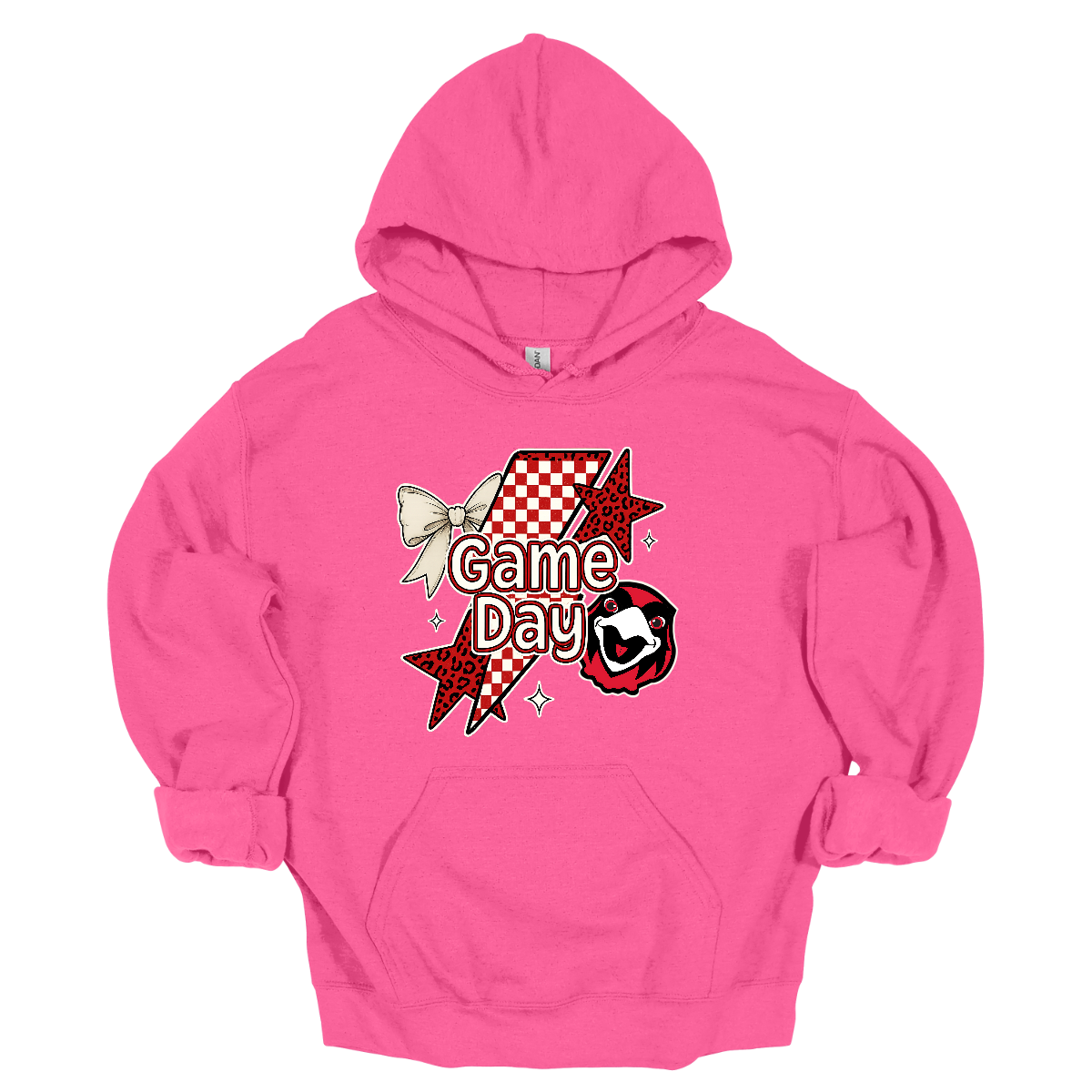 Bring energy to every game with the Game Day Rowdy youth collection! Available in short/ long sleeve, cozy crewneck, and warm hoodie styles. The bold design features a dynamic checkerboard and animal print shooting star, symbolizing the unstoppable energy of the Redhawks. A playful croquette bow adds a fun twist, while the fearless Redhawk takes stage, embodying team strength and spirit. The look is completed with powerful “Game Day” lettering in crisp white. 
Shop at Gorgeousware.com today!
