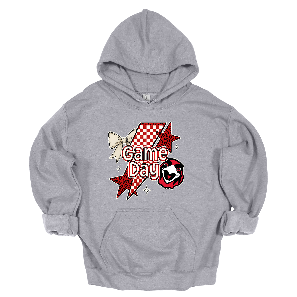 Bring energy to every game with the Game Day Rowdy youth collection! Available in short/ long sleeve, cozy crewneck, and warm hoodie styles. The bold design features a dynamic checkerboard and animal print shooting star, symbolizing the unstoppable energy of the Redhawks. A playful croquette bow adds a fun twist, while the fearless Redhawk takes stage, embodying team strength and spirit. The look is completed with powerful “Game Day” lettering in crisp white. 
Shop at Gorgeousware.com today!
