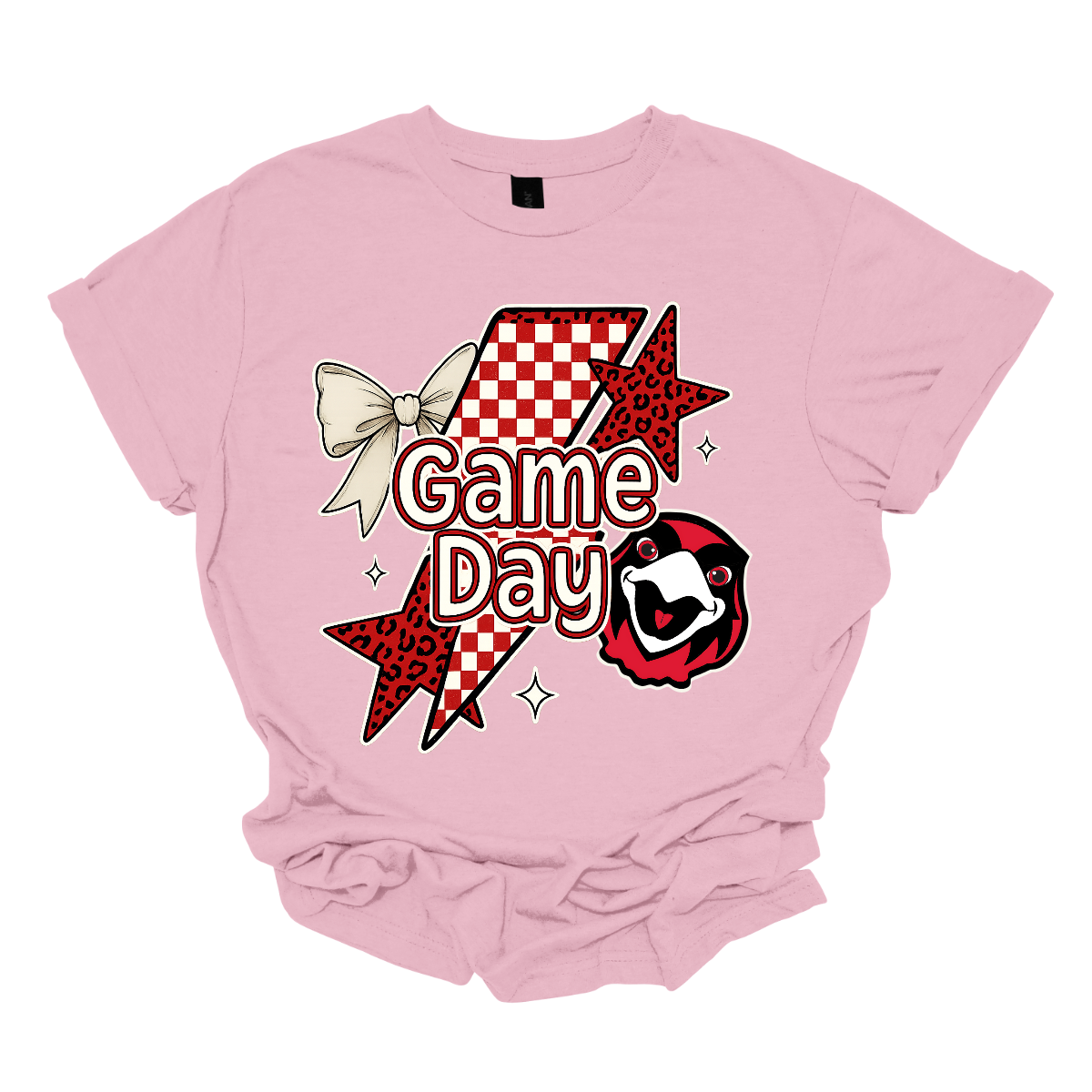 Bring energy to every game with the Game Day Rowdy youth collection! Available in short/ long sleeve, cozy crewneck, and warm hoodie styles. The bold design features a dynamic checkerboard and animal print shooting star, symbolizing the unstoppable energy of the Redhawks. A playful croquette bow adds a fun twist, while the fearless Redhawk takes stage, embodying team strength and spirit. The look is completed with powerful “Game Day” lettering in crisp white. 
Shop at Gorgeousware.com today!
