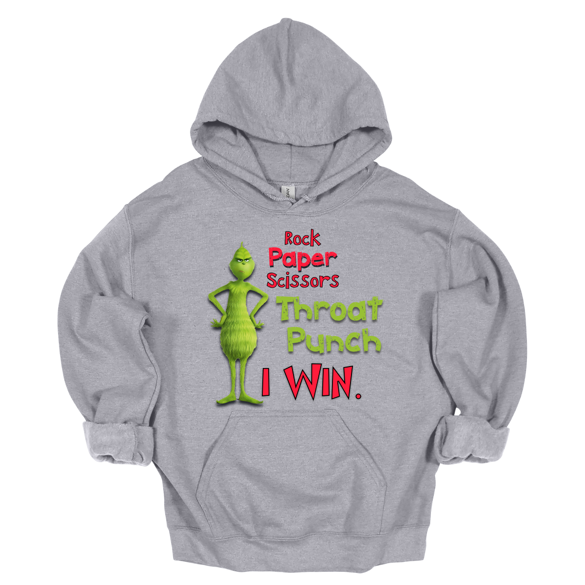 Who needs traditional moves when you can go straight for the throat punch? With our “Rock, Paper, Scissors, Throat Punch... I Win” t-shirt, featuring the mischievous new Grinch, you’ll show everyone that you’ve got the ultimate winning strategy. Perfect for those moments when words just won’t do, this shirt combines humor with a touch of Grinchy attitude. Shop at Gorgeousware.com