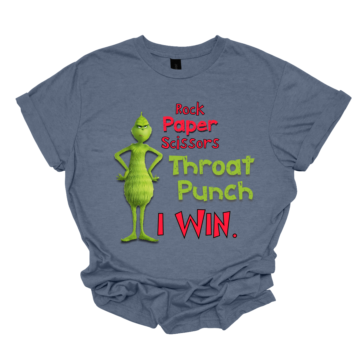 Who needs traditional moves when you can go straight for the throat punch? With our “Rock, Paper, Scissors, Throat Punch... I Win” t-shirt, featuring the mischievous new Grinch, you’ll show everyone that you’ve got the ultimate winning strategy. Perfect for those moments when words just won’t do, this shirt combines humor with a touch of Grinchy attitude. Shop at Gorgeousware.com