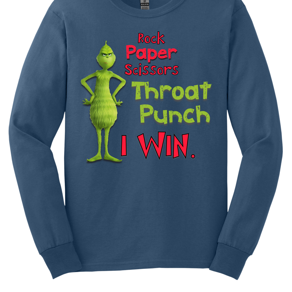 Who needs traditional moves when you can go straight for the throat punch? With our “Rock, Paper, Scissors, Throat Punch... I Win” t-shirt, featuring the mischievous new Grinch, you’ll show everyone that you’ve got the ultimate winning strategy. Perfect for those moments when words just won’t do, this shirt combines humor with a touch of Grinchy attitude. Shop at Gorgeousware.com