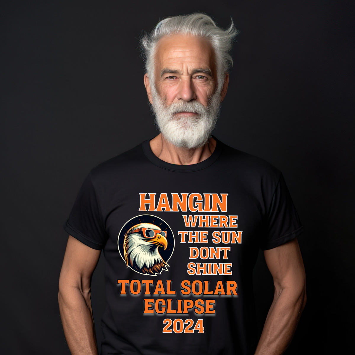 Embrace your cosmic sense of humor with our 'Hangin' Where the Sun Don't Shine' solar eclipse t-shirt! This playful design captures the essence of the celestial event in a lighthearted and witty way. Featuring bold lettering while the bald eagle takes in the solar eclipse, it's sure to draw smiles and chuckles from all who see it. Shop at Gorgeousware.com