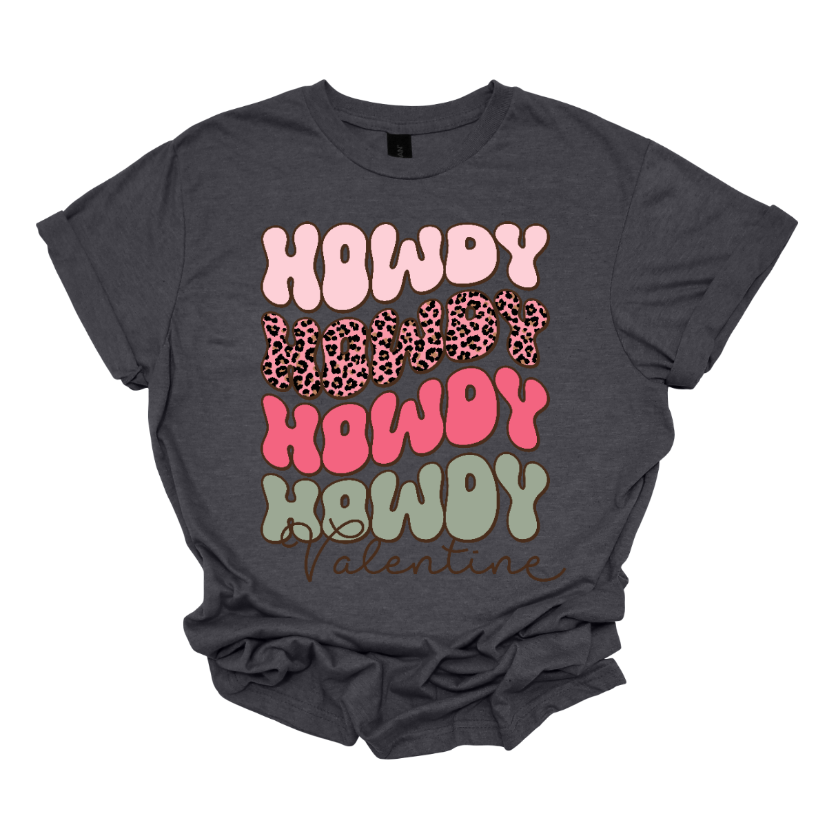 Introducing our "Howdy Valentine" T-shirt – a retro-inspired masterpiece that adds a touch of vintage charm to your Valentine's Day celebration. This shirt features a stylish retro font in soft pinks and sage colors, creating a delightful and nostalgic vibe perfect for expressing love with a Western twist.  The phrase "Howdy Valentine" is elegantly displayed in a retro font, evoking the classic aesthetics of bygone eras. Shop at Gorgeousware.com