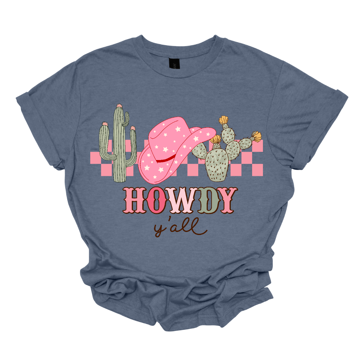 Introducing our "Howdy Ya'll" T-shirt – a spirited and charming garment that welcomes everyone with a touch of Southern hospitality. This shirt features a delightful design adorned with cactuses and a stylish cowgirl hat, creating a perfect blend of country Western flair and friendly greetings. The cactuses add a touch of desert charm, while the cowgirl hat brings a stylish and playful element to the overall design. Shop at Gorgeousware.com