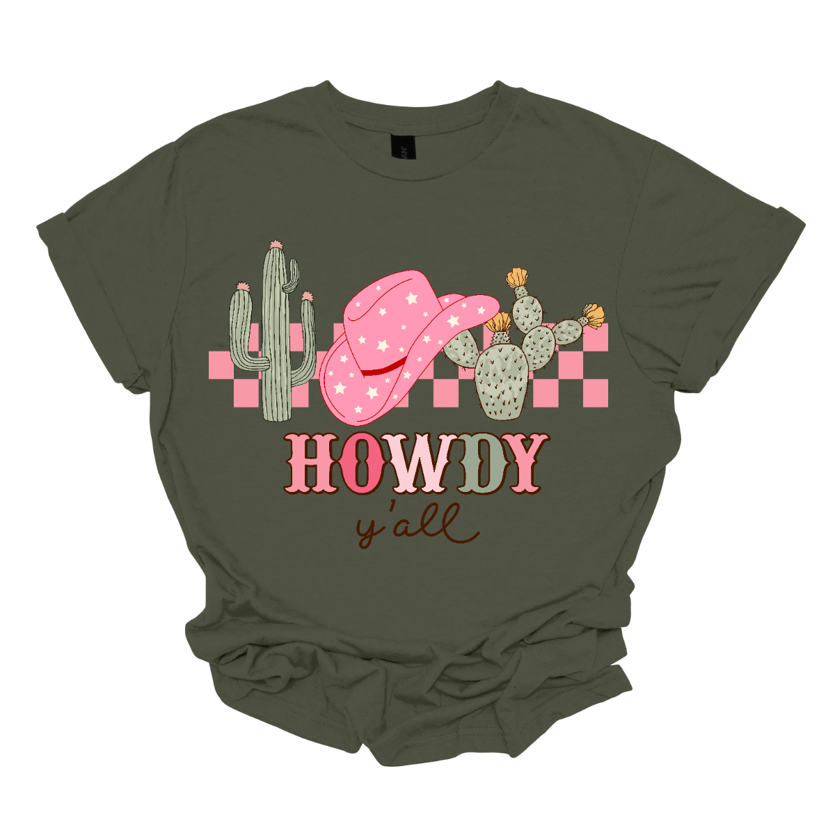 Introducing our "Howdy Ya'll" T-shirt – a spirited and charming garment that welcomes everyone with a touch of Southern hospitality. This shirt features a delightful design adorned with cactuses and a stylish cowgirl hat, creating a perfect blend of country Western flair and friendly greetings. The cactuses add a touch of desert charm, while the cowgirl hat brings a stylish and playful element to the overall design. Shop at Gorgeousware.com