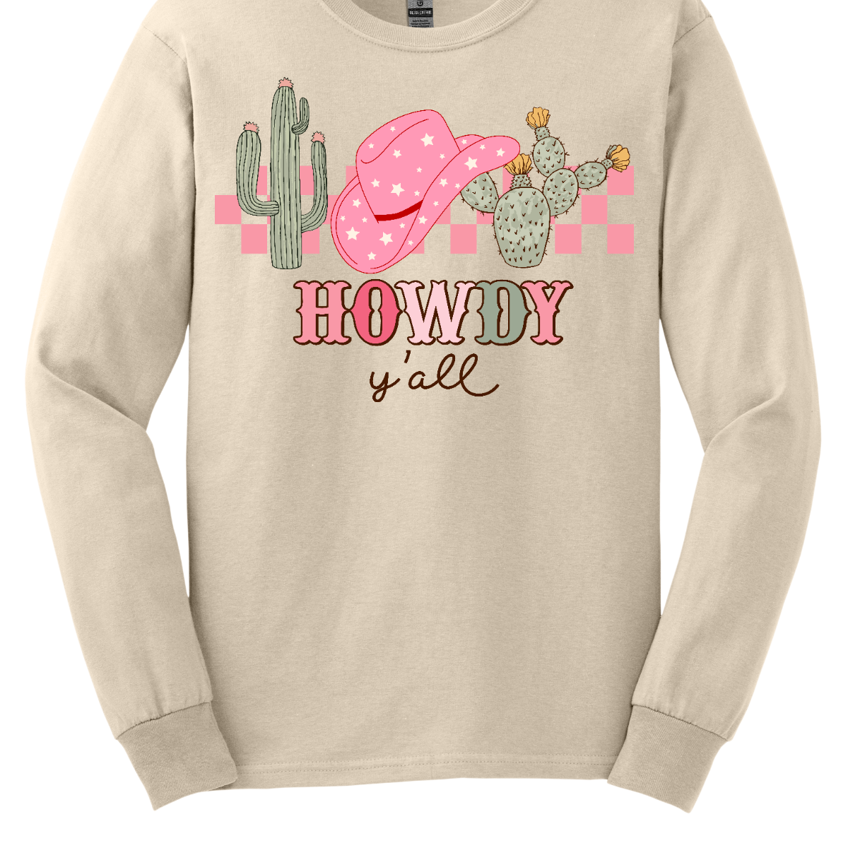 Introducing our "Howdy Ya'll" T-shirt – a spirited and charming garment that welcomes everyone with a touch of Southern hospitality. This shirt features a delightful design adorned with cactuses and a stylish cowgirl hat, creating a perfect blend of country Western flair and friendly greetings. The cactuses add a touch of desert charm, while the cowgirl hat brings a stylish and playful element to the overall design. Shop at Gorgeousware.com