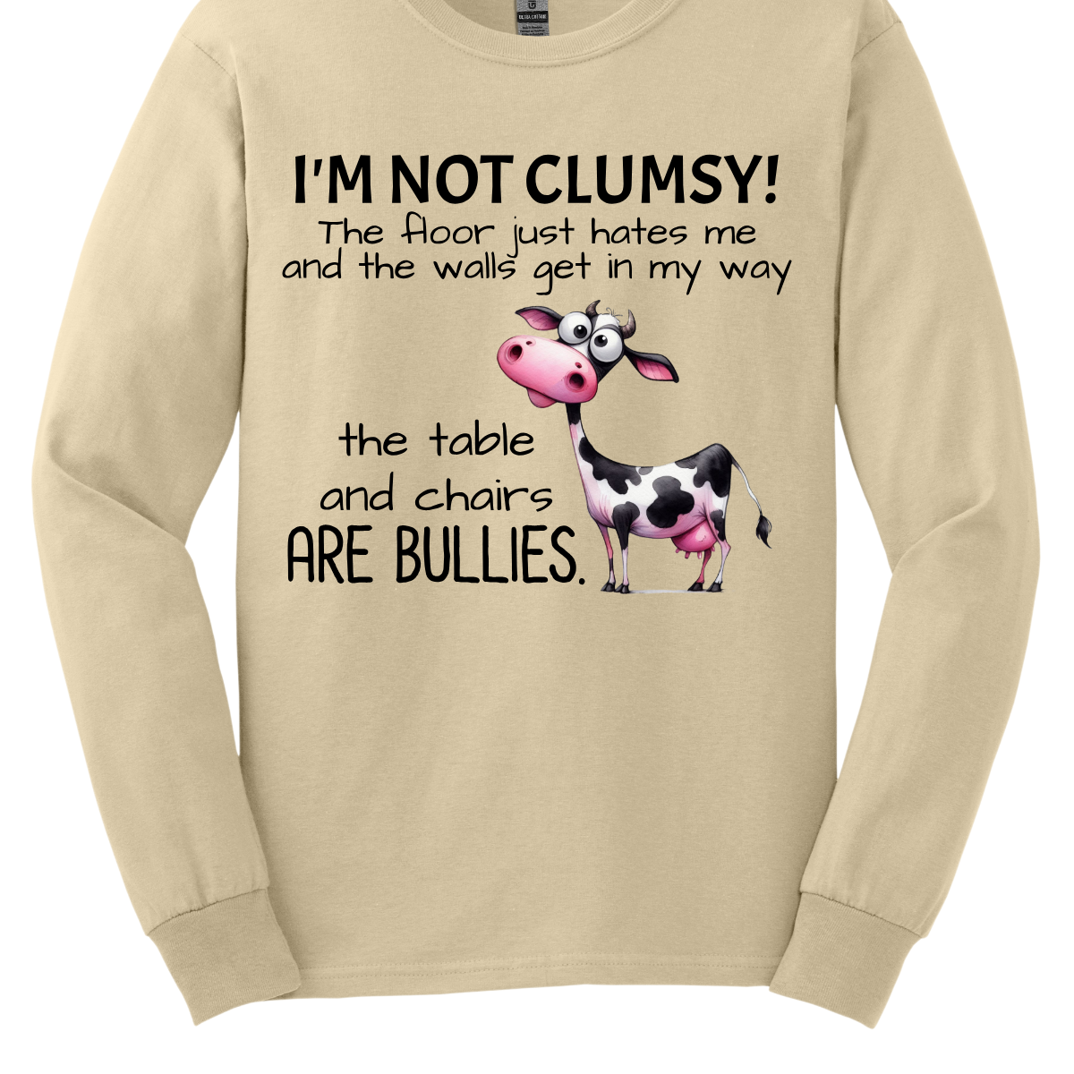 Ever feel like the universe is out to get you? With our “I’m not clumsy! The floor just hates me, and the walls get in my way, the tables and chairs are bullies” t-shirt, you can wear your battle scars with pride! Featuring a cheeky bull design, this shirt is perfect for anyone who’s had their fair share of run-ins with furniture and flooring. Shop at Gorgeousware.com