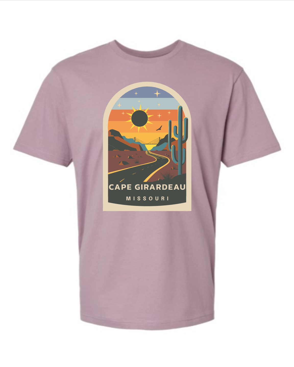 Step back in time and witness the cosmic spectacle with our Solar Eclipse 2024 T-shirt! Featuring a retro-themed desert background, this shirt sets the stage for the celestial event of the decade. With the iconic Bill Emerson Memorial Bridge in the distance, the scene is perfectly poised for the eclipse's grand entrance. Shop at Gorgeousware.com