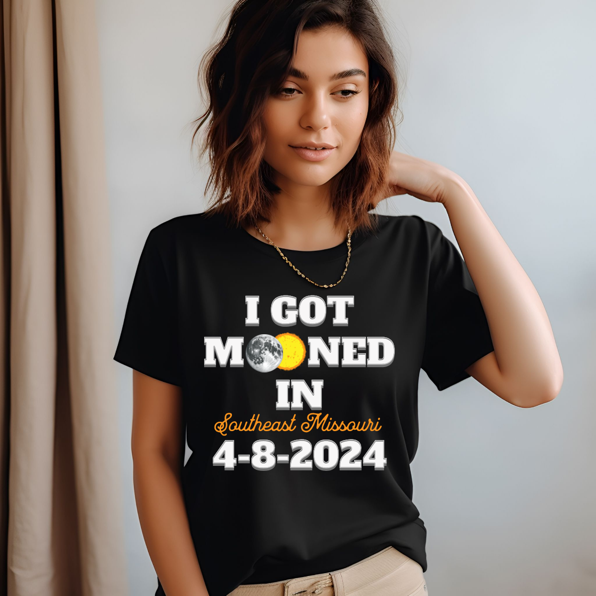 Show off your celestial sense of humor with our 'I Got Mooned in Southeast Missouri' solar eclipse t-shirt! This clever design combines a touch of cheekiness with the awe-inspiring beauty of the cosmic event. This shirt is perfect for commemorating the solar eclipse of 2024. Shop Gorgeousware.com today!