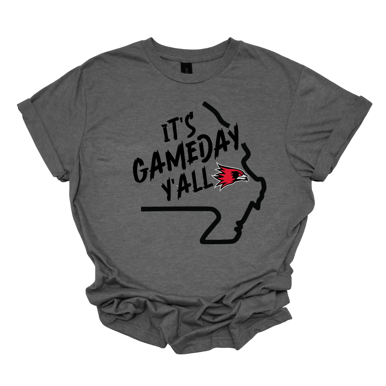 This comfortable and bold SEMO short sleeve shirt features a sleek black outline of the sate of Missouri with a fierce SEMO Redhawk proudly pointing to Cape Girardeau, MO — the heart of Redhawk country. Above the Redhawk, the phrase "Game Day Y’all" adds a Southern-inspired rally cry perfect for tailgates, home games, and campus pride. 
Shop at Gorgeousware.com today!
