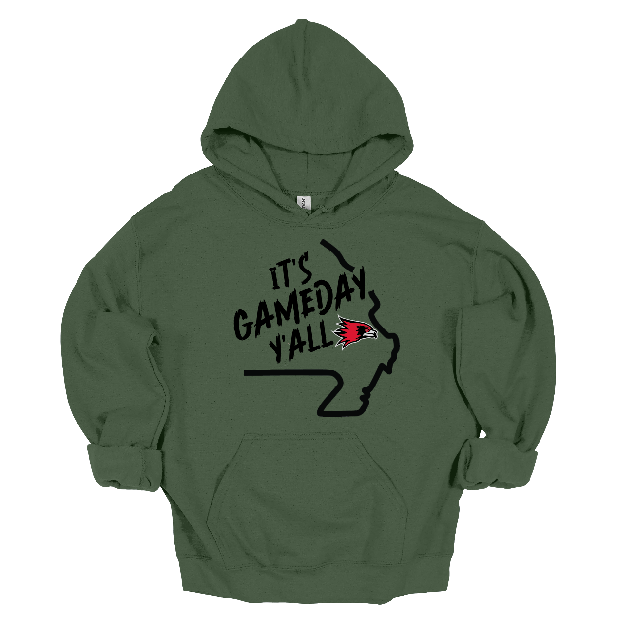 This comfortable and bold SEMO hoodie features a sleek black outline of the state of Missouri with a fierce SEMO Redhawk proudly pointing to Cape Girardeau, MO — the heart of Redhawk country. Above the Redhawk, the phrase "Game Day Y’all" adds a Southern-inspired rally cry perfect for tailgates, home games, and campus pride. 
Shop at Gorgeousware.com today!