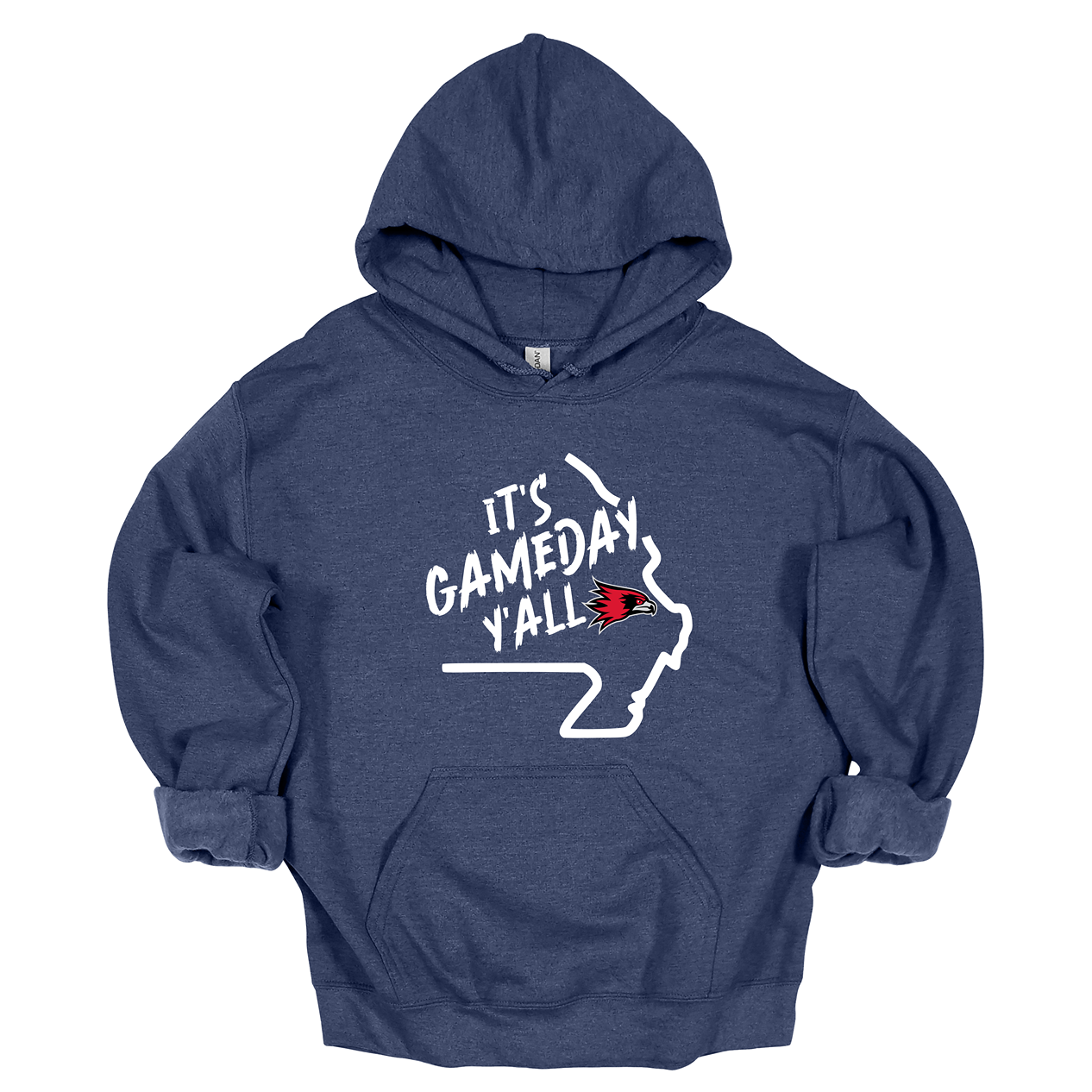 This comfortable and bold SEMO hoodie features a sleek white outline of the state of Missouri with a fierce SEMO Redhawk proudly pointing to Cape Girardeau, MO — the heart of Redhawk country. Above the Redhawk, the phrase "Game Day Y’all" adds a Southern-inspired rally cry perfect for tailgates, home games, and campus pride. 
Shop at Gorgeousware.com today!