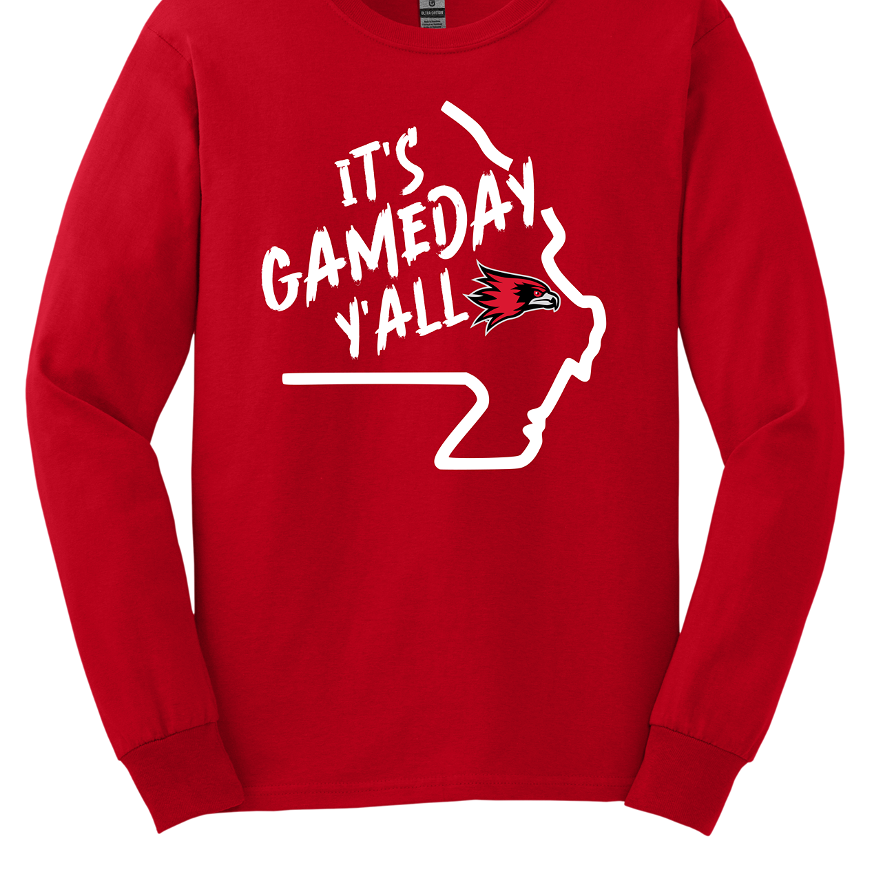 This comfortable and bold SEMO long sleeve shirt features a sleek white outline of the state of Missouri with a fierce SEMO Redhawk proudly pointing to Cape Girardeau, MO — the heart of Redhawk country. Above the Redhawk, the phrase "Game Day Y’all" adds a Southern-inspired rally cry perfect for tailgates, home games, and campus pride. 
Shop at Gorgeousware.com today!
