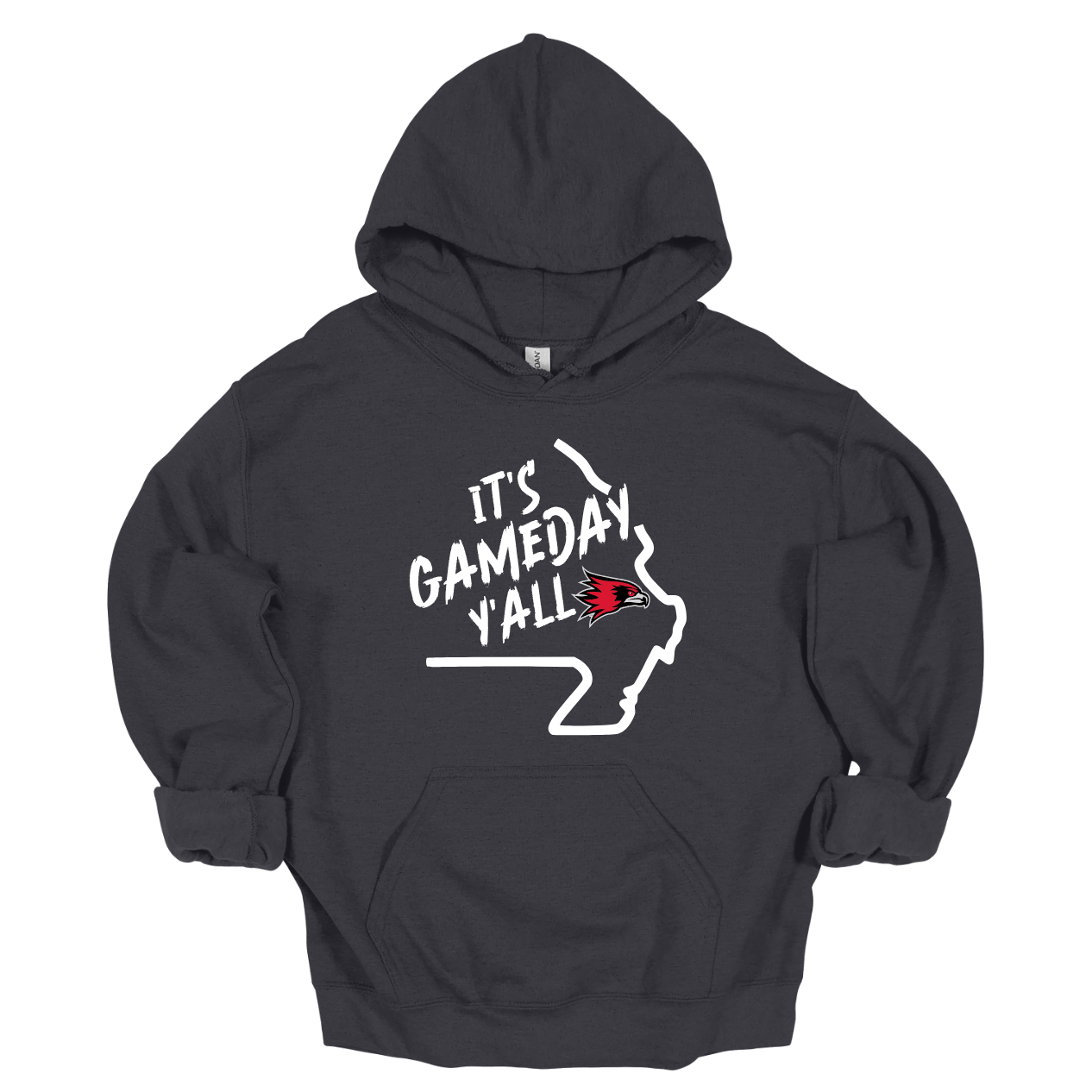 This comfortable and bold SEMO hoodie features a sleek white outline of the state of Missouri with a fierce SEMO Redhawk proudly pointing to Cape Girardeau, MO — the heart of Redhawk country. Above the Redhawk, the phrase "Game Day Y’all" adds a Southern-inspired rally cry perfect for tailgates, home games, and campus pride. 
Shop at Gorgeousware.com today!
