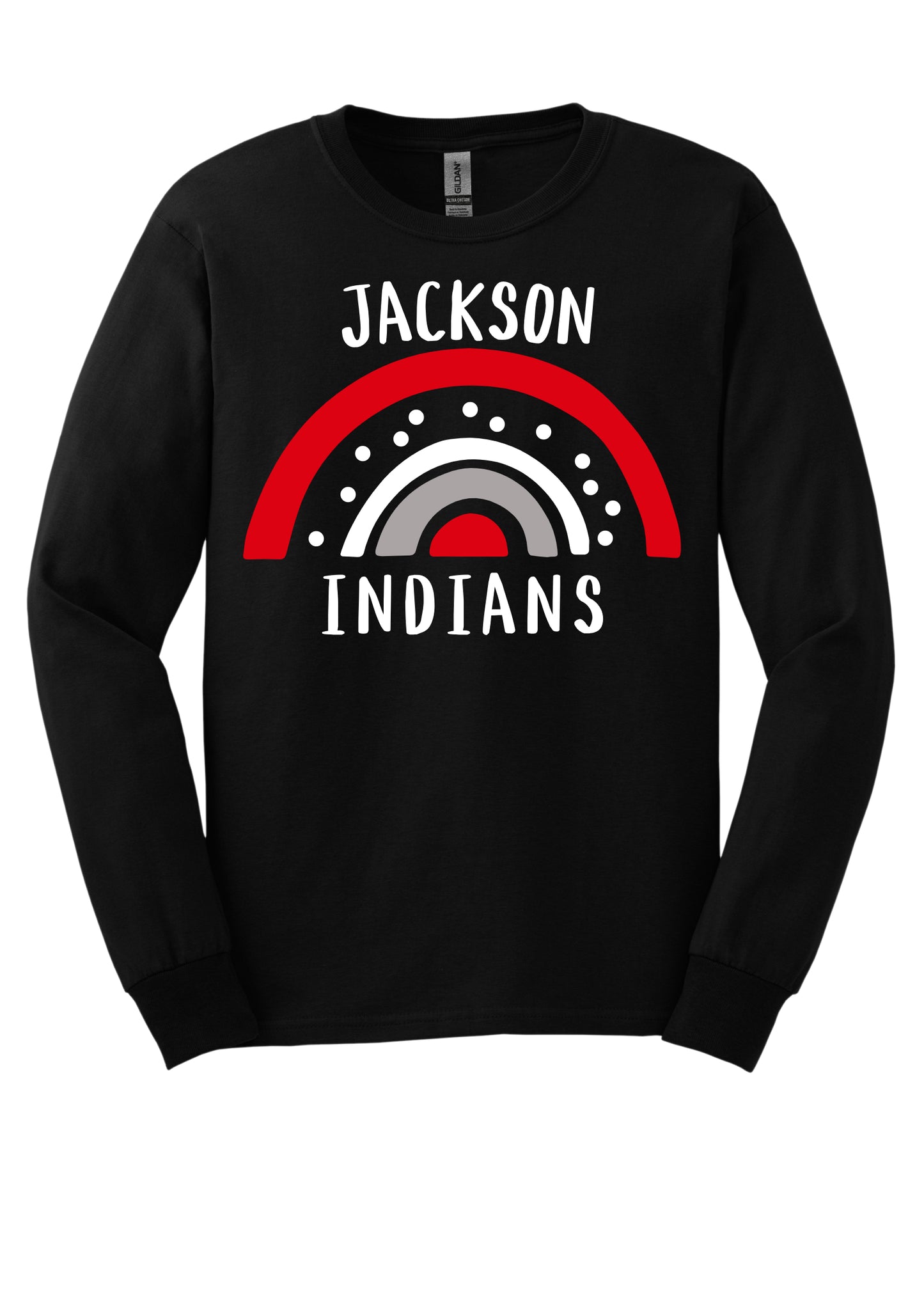 Brighten up your school spirit with our Jackson Indians apparel featuring a playful and vibrant design! This spirited piece showcases a whimsical rainbow pattern adorned with cheerful polka dots, adding a touch of fun and color to your wardrobe. The rainbow arcs gracefully across the design, symbolizing hope and unity, while the Jackson Indians logo stands out prominently in the center. Shop at Gorgeousware.com