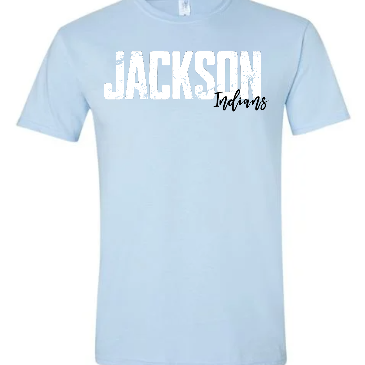 Unleash your school spirit with our grunge-style "Jackson" T-shirt! This design features bold, edgy "Jackson" text in a distressed, vintage font, paired with "Indians" in a playful cursive script that adds a splash of color and fun. The vibrant array of hues brings a pop of energy to your wardrobe, making this tee perfect for showing off your school pride in style. Shop at gorgeousware.com