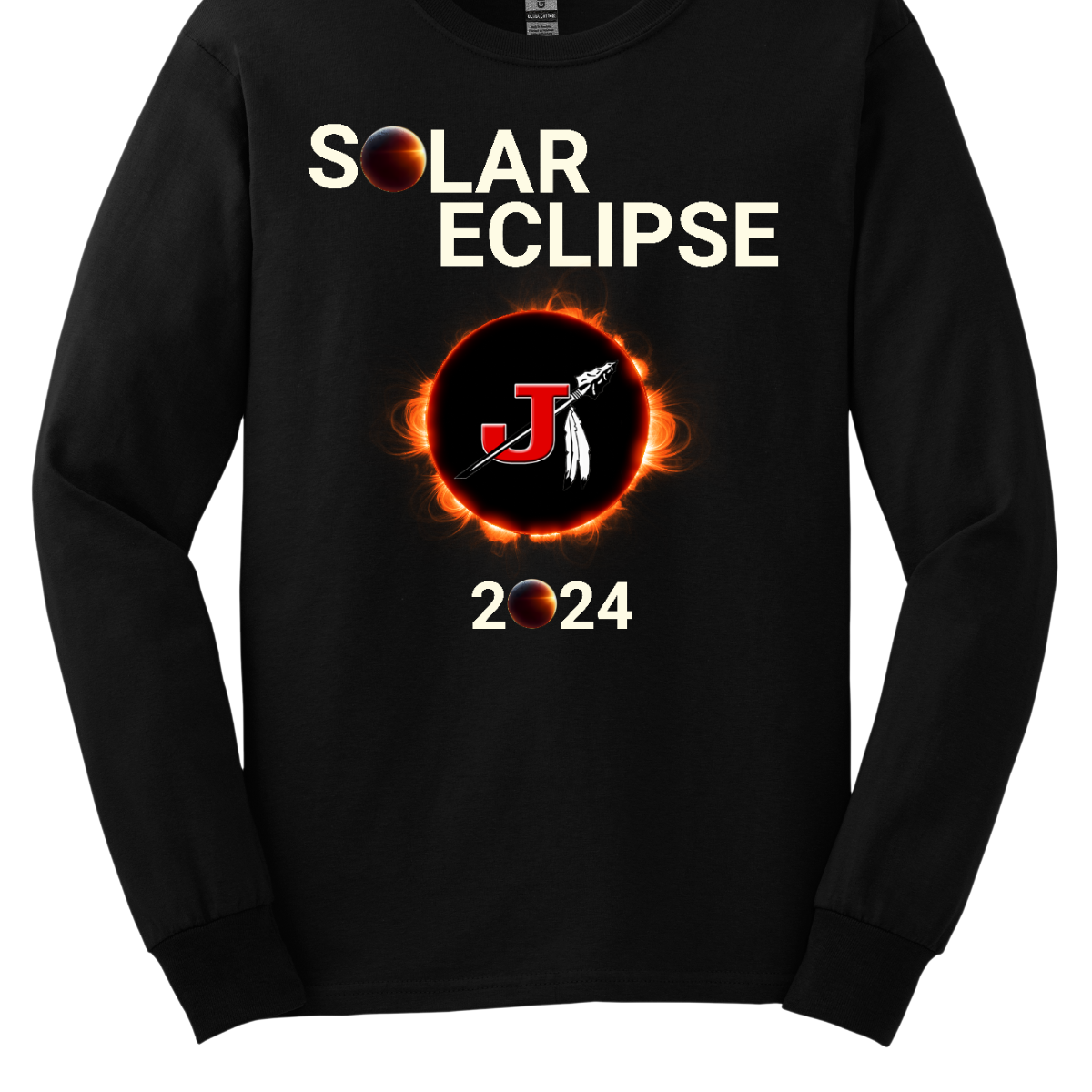  Embrace the celestial dance with our 'Jackson Solar Eclipse Blazing Sun' t-shirt! Capturing the awe-inspiring beauty of the cosmos, this design features the mesmerizing moment when the moon gracefully eclipses the sun over the iconic silhouette of the Jackson J-Spear. 